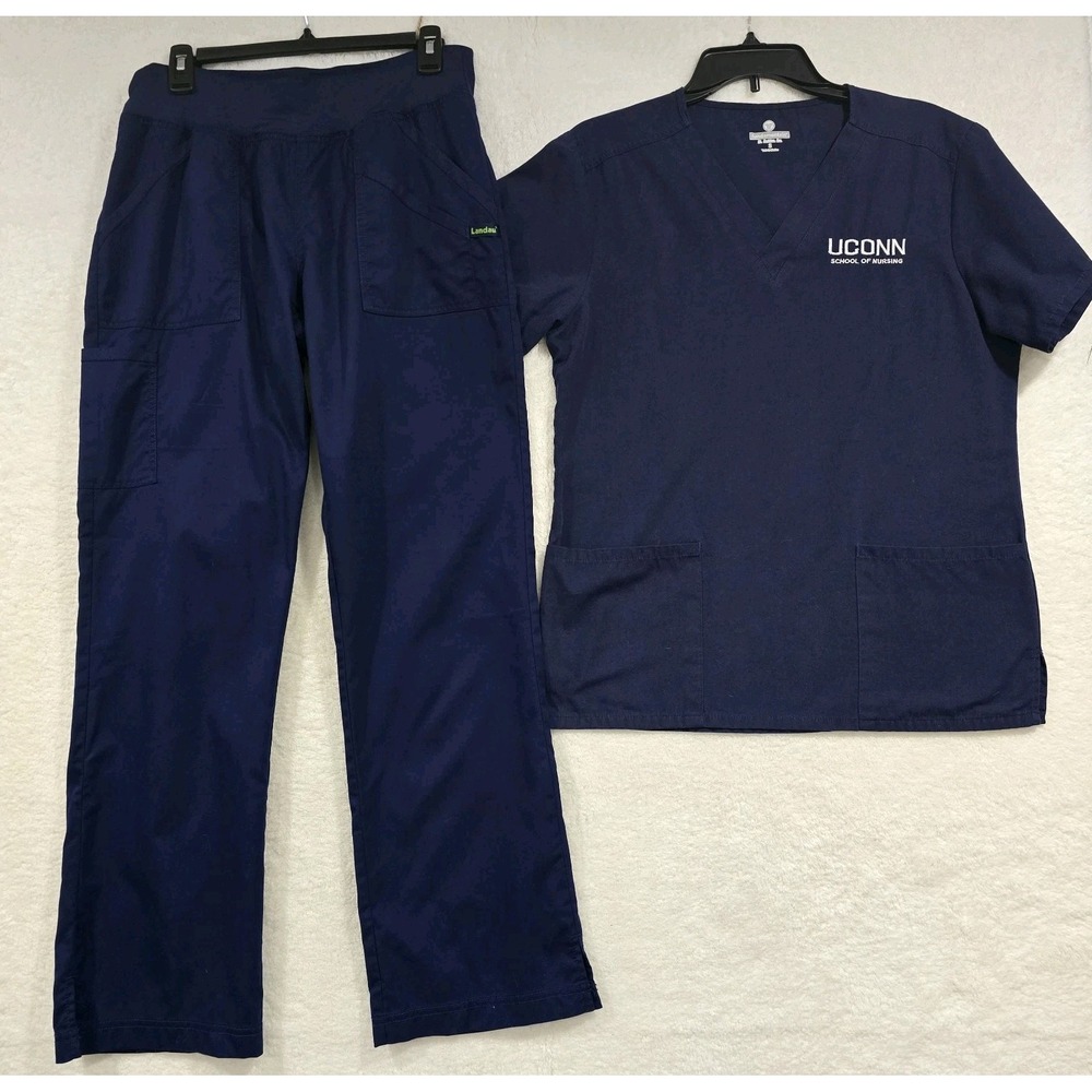 Landau Proflex Womens Scrub Set For UConn School of Nursing Navy Blue Size Small